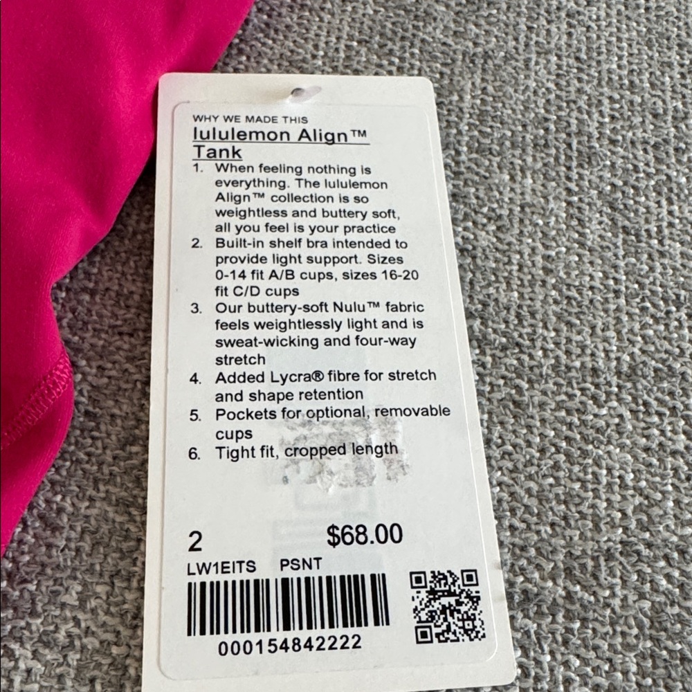 NWT. Lululemon Magenta Pink Align Tank Size 2 - Picture 3 of 8